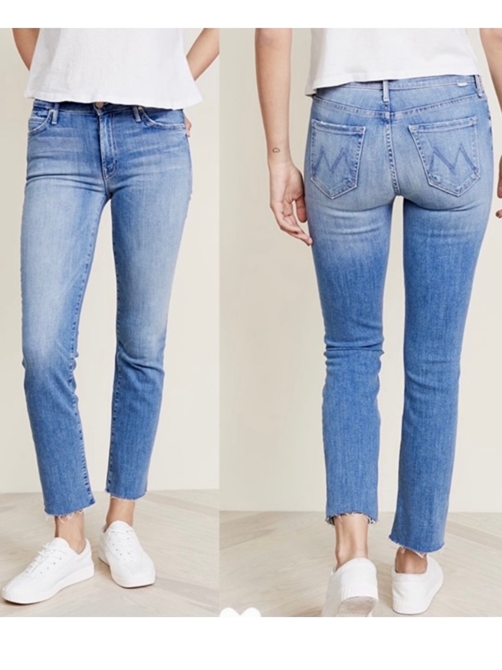 NWOT MOTHER The Rascal Ankle Snippet Straight Leg Chill Wash Denim Raw hem 27